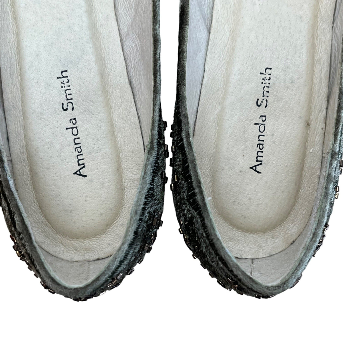 Amanda Smith Olive Green & Copper Velvet Beaded Geenie Flat Shoes Size 7.5 M