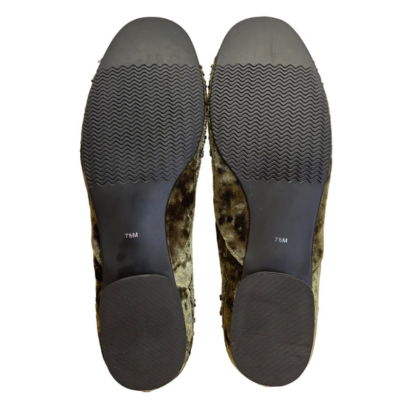 Amanda Smith Olive Green & Copper Velvet Beaded Geenie Flat Shoes Size 7.5 M