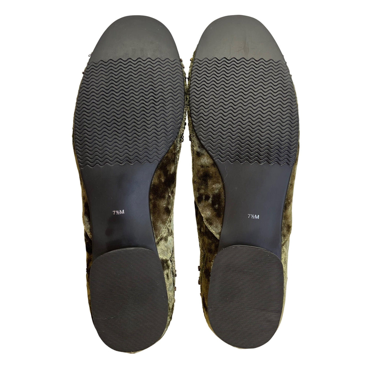 Amanda Smith Olive Green & Copper Velvet Beaded Geenie Flat Shoes Size 7.5 M