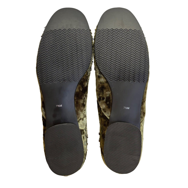 Amanda Smith Olive Green & Copper Velvet Beaded Geenie Flat Shoes Size 7.5 M