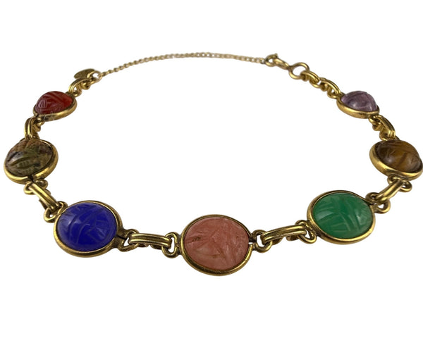 Multi Stone Gold Tone Scarab Bracelet Chain Link 8" Length 2012 Candies Design