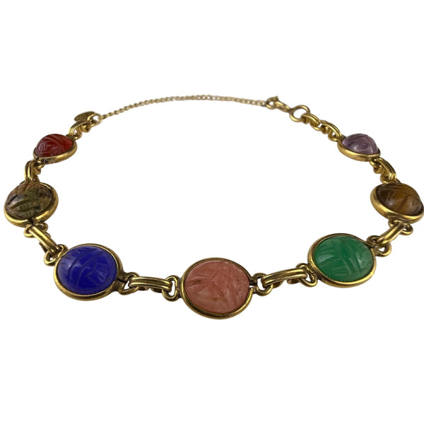 Multi Stone Gold Tone Scarab Bracelet Chain Link 8" Length 2012 Candies Design