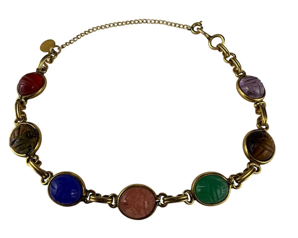 Multi Stone Gold Tone Scarab Bracelet Chain Link 8" Length 2012 Candies Design