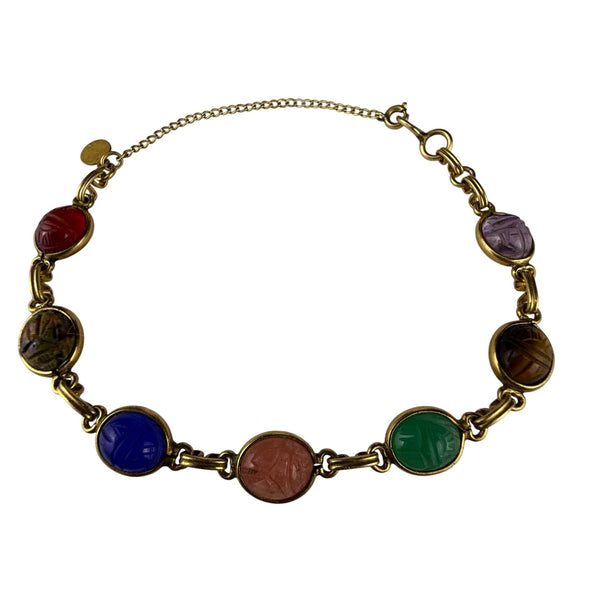 Multi Stone Gold Tone Scarab Bracelet Chain Link 8" Length 2012 Candies Design