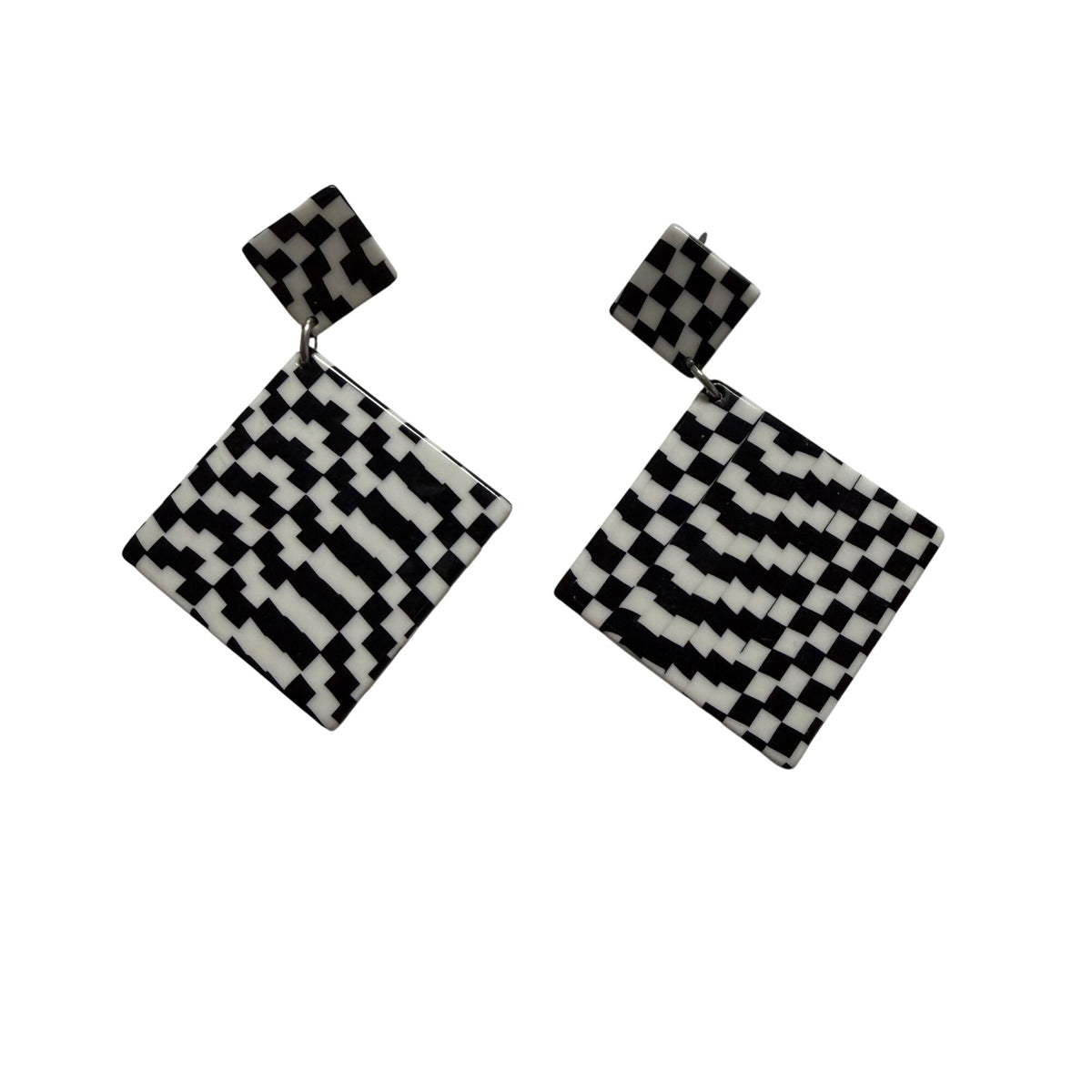 Retro Acrylic Black & White Geometric Dangle Earrings