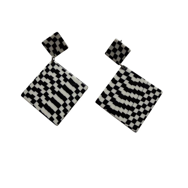 Retro Acrylic Black & White Geometric Dangle Earrings