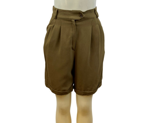 MaxMara High-Waisted Pleated Women’s Brown Shorts Button Zip Closure Sz 4