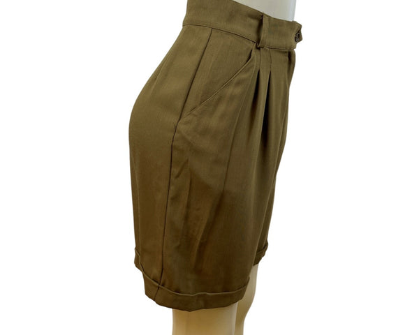 MaxMara High-Waisted Pleated Women’s Brown Shorts Button Zip Closure Sz 4