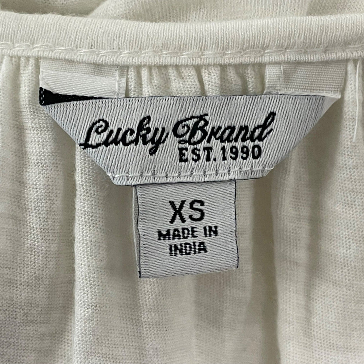 Lucky Brand Womens Boho White Blouse With Blue Embroidery & Tassel Tie Size XS