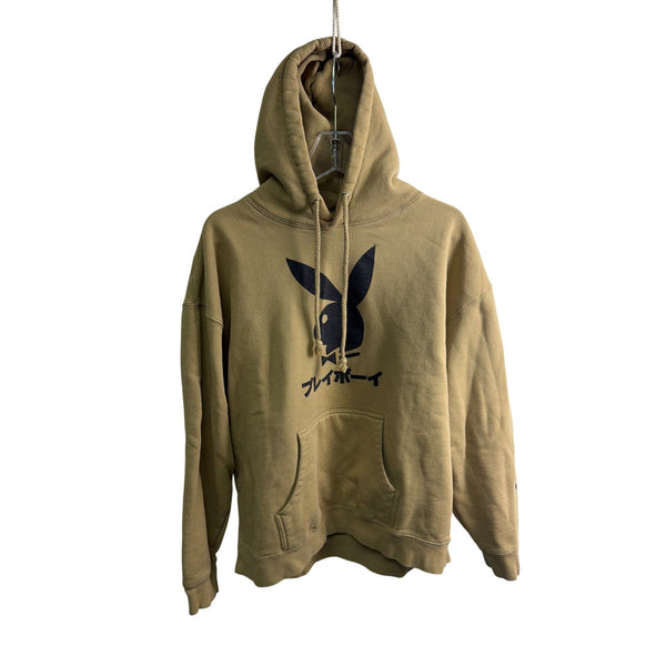 Playboy Unisex Tan Cotton Hoodie W/Logo Graphic Pullover Casual Loose Fit Size OS Playboy Unisex Tan Cotton Hoodie W/Logo Graphic Pullover Casual Loose Fit Size OS