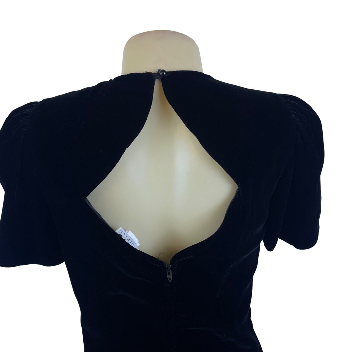 Vintage Niki Black Velvet Keyhole Back Midi Dress Beaded Accent Empire Size 6