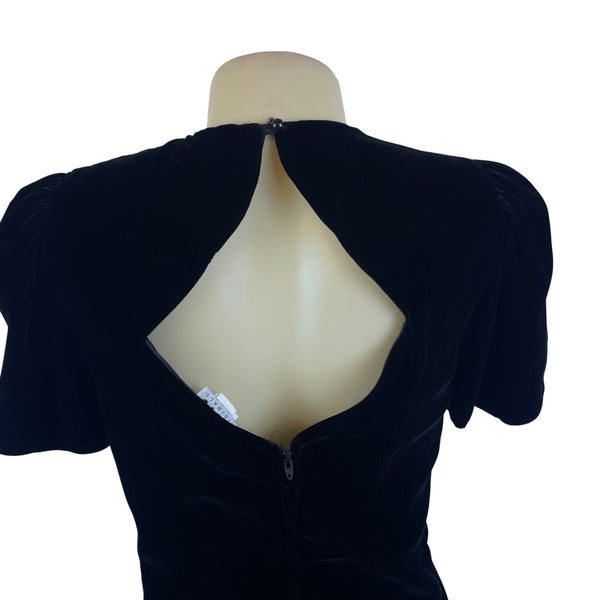 Vintage Niki Black Velvet Keyhole Back Midi Dress Beaded Accent Empire Size 6