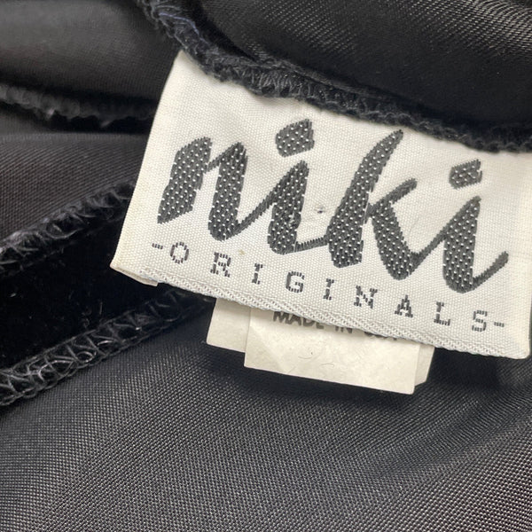 Vintage Niki Black Velvet Keyhole Back Midi Dress Beaded Accent Empire Size 6