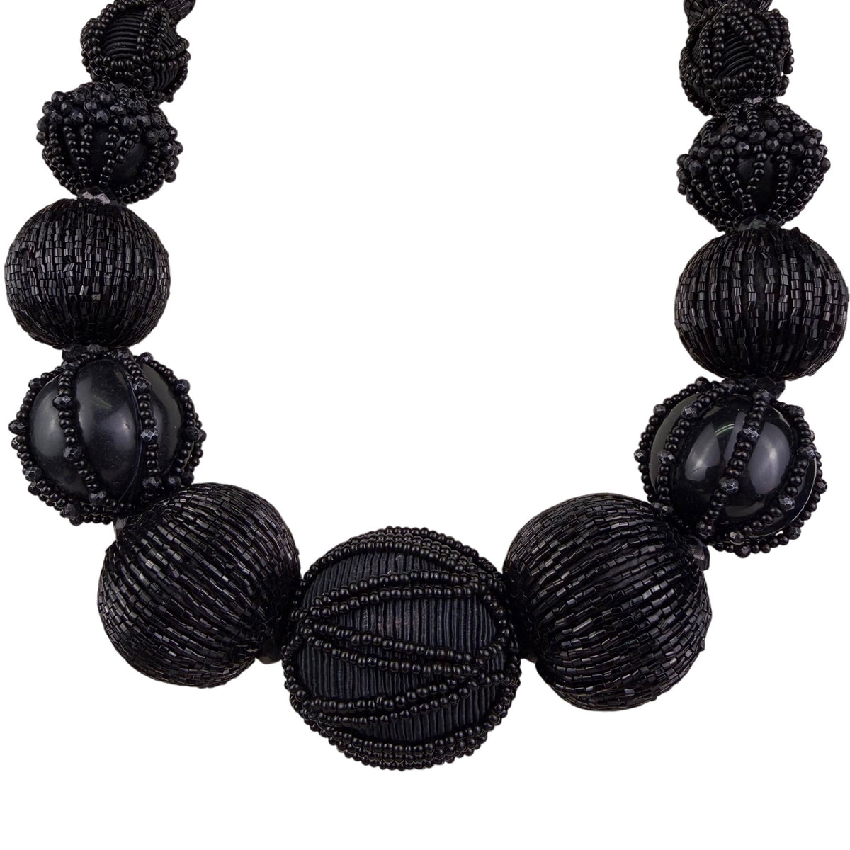 Black Beaded Adjustable Cord Necklace For Women Lightweight Textured Statement Jewelry