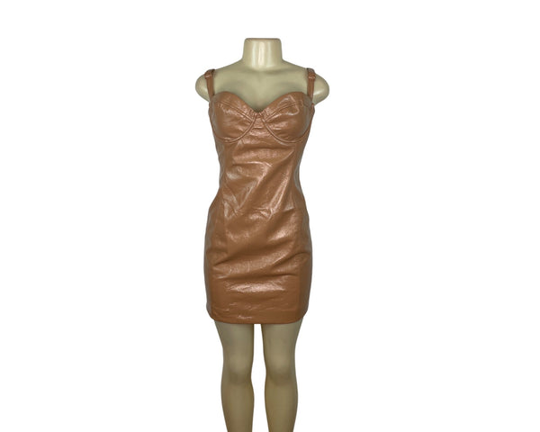 Meshki Faux Leather Strap Mini Dress Size M/L
