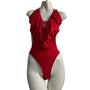 Lommitti Red Halter Neck Ruffled One-Piece Swimsuit Sz L