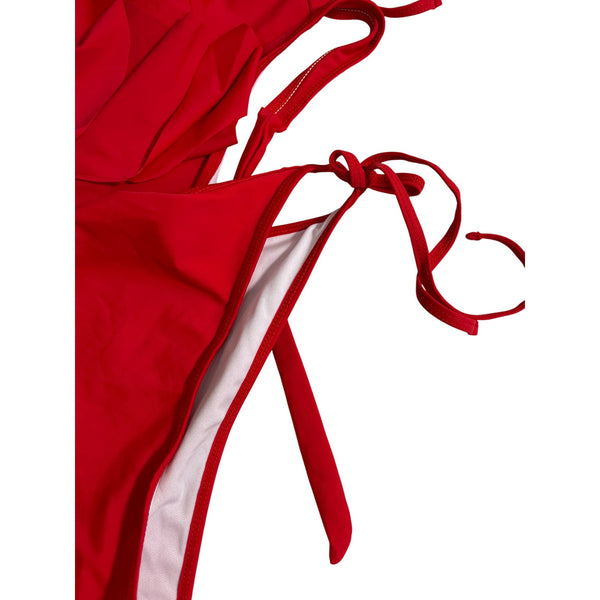 Lommitti Red Halter Neck Ruffled One-Piece Swimsuit Sz L