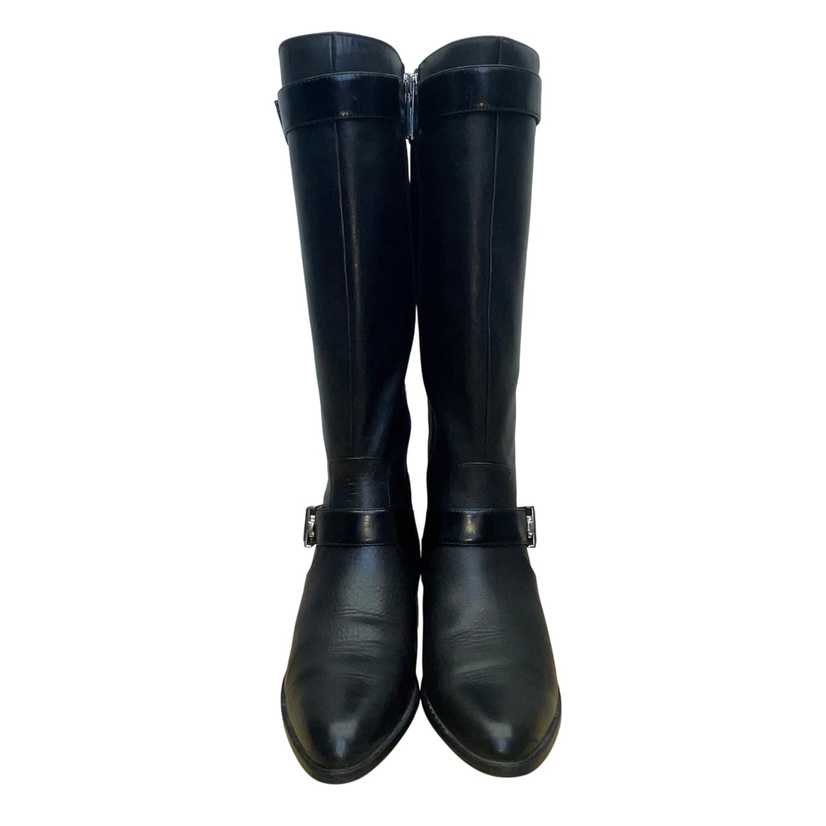 Calvin Klein Women’s Black Leather With Metal Buckles  Knee-High Boots Size 6M