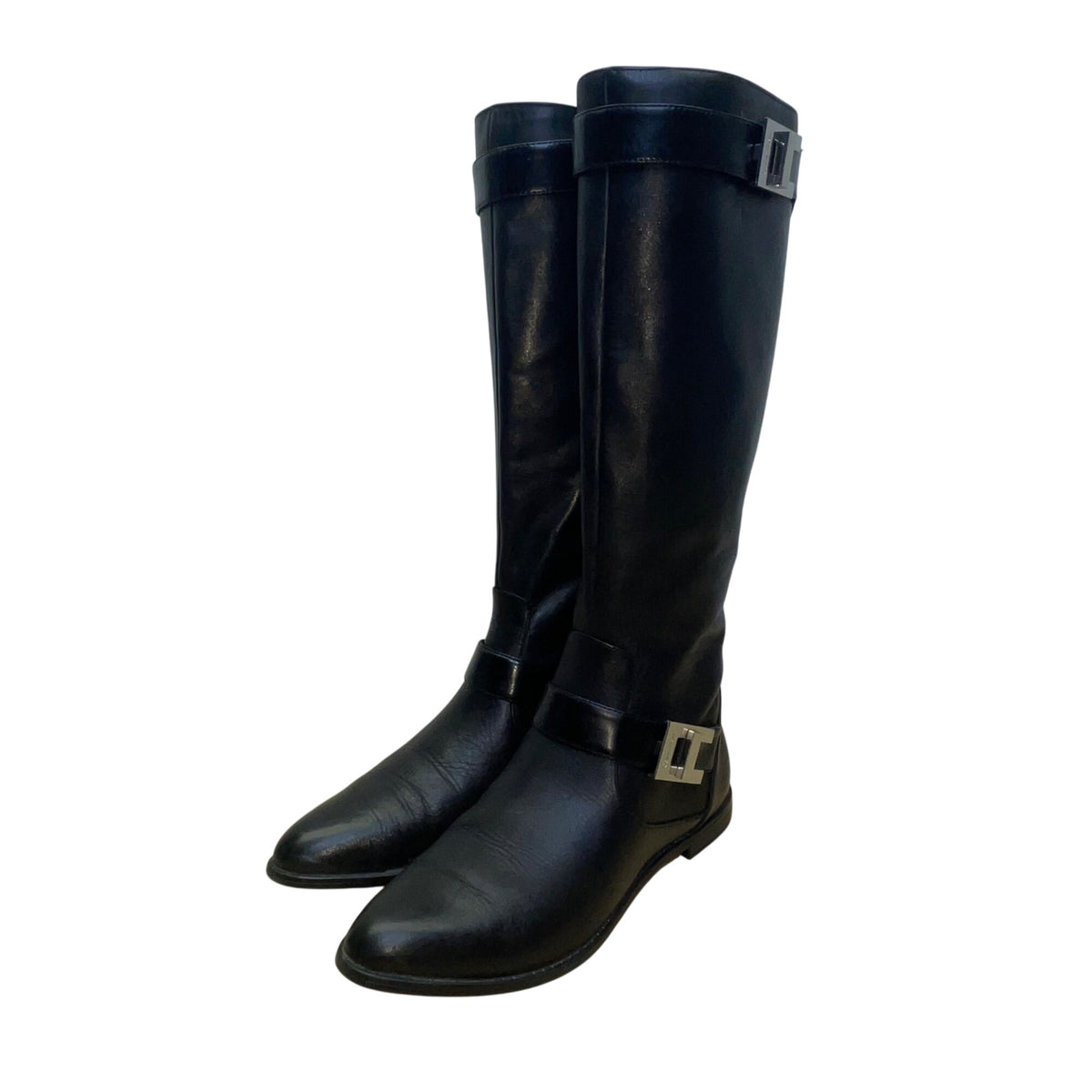 Calvin Klein Women’s Black Leather With Metal Buckles  Knee-High Boots Size 6M