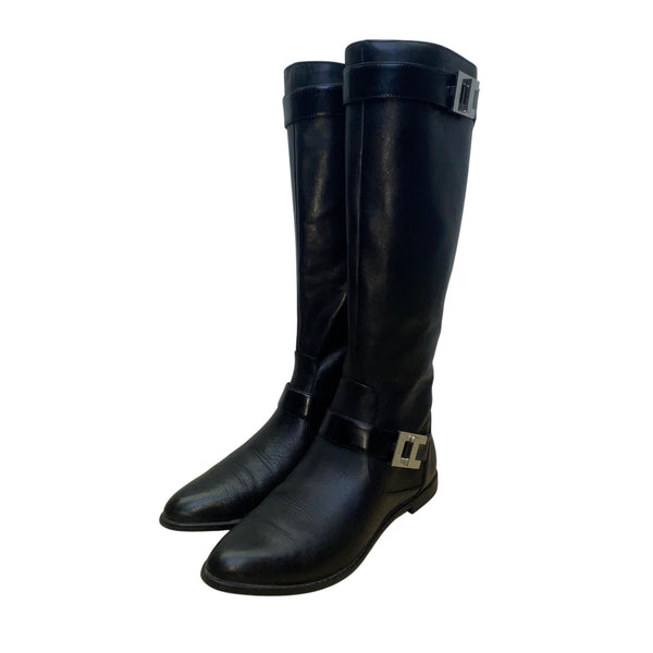 Calvin Klein Women’s Black Leather With Metal Buckles  Knee-High Boots Size 6M