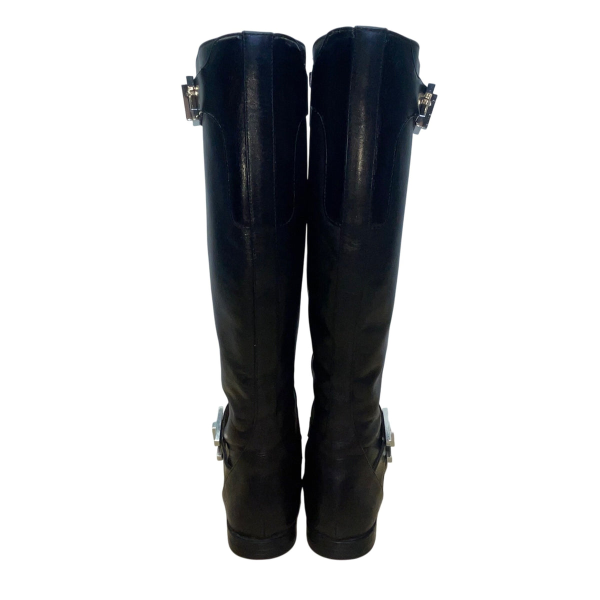 Calvin Klein Women’s Black Leather With Metal Buckles  Knee-High Boots Size 6M
