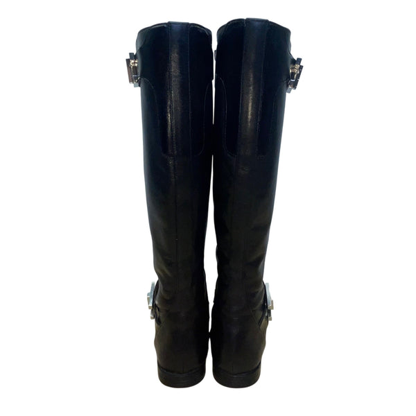 Calvin Klein Women’s Black Leather With Metal Buckles  Knee-High Boots Size 6M