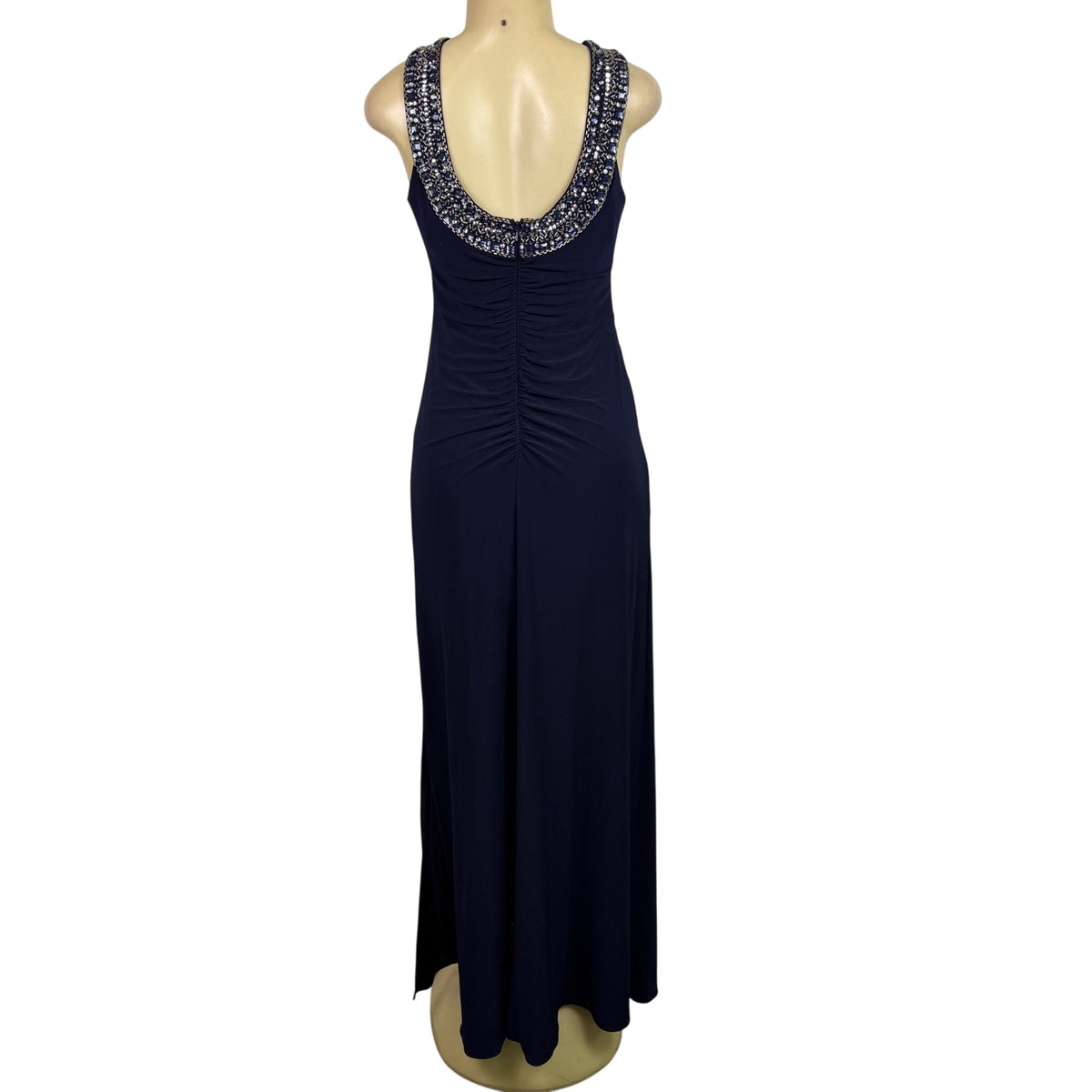 Xscape Womens Navy Polyester Beaded Halter Maxi Dress Elegant Formal Wear Sz 6