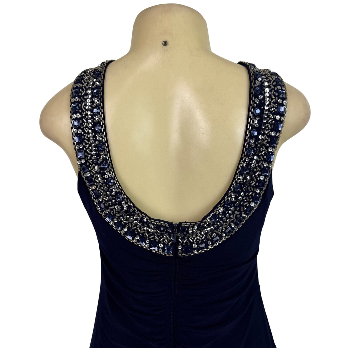 Xscape Womens Navy Polyester Beaded Halter Maxi Dress Elegant Formal Wear Sz 6