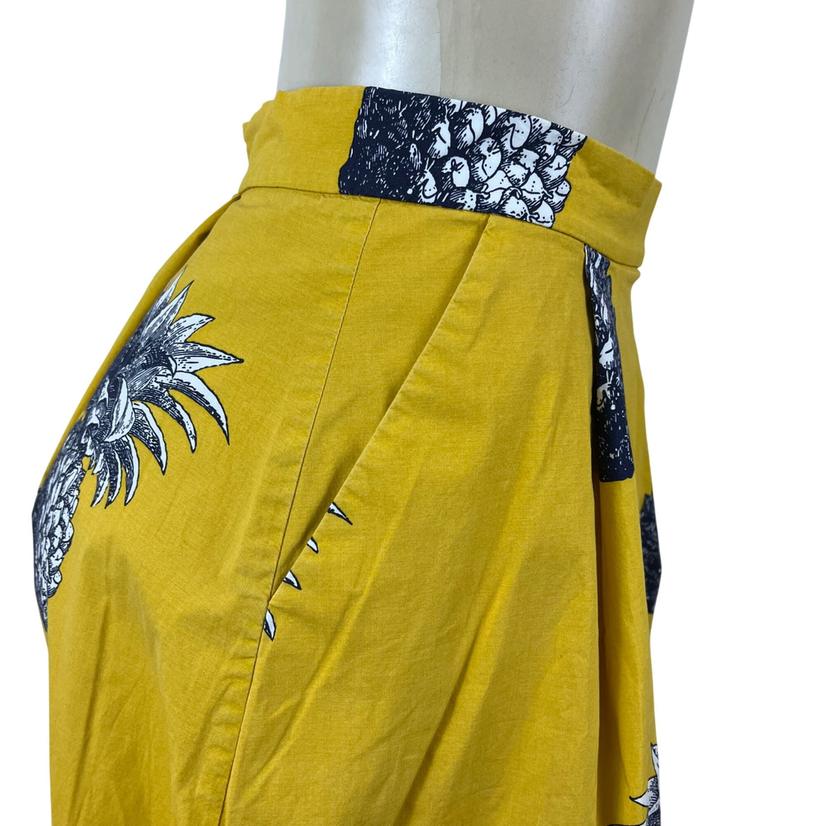 Ann Taylor Womens Yellow Pineapple Print Cotton Spandex Midi Skirt Size 0P