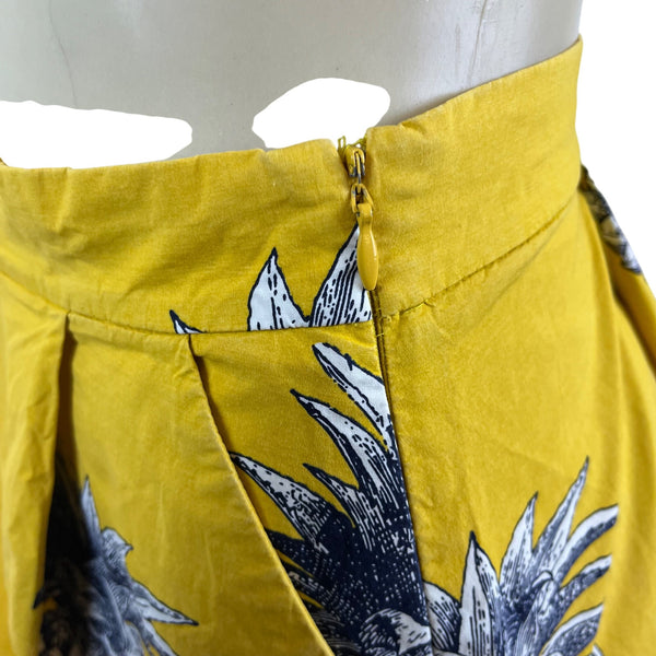 Ann Taylor Womens Yellow Pineapple Print Cotton Spandex Midi Skirt Size 0P