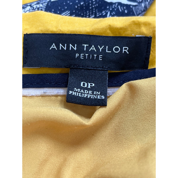 Ann Taylor Womens Yellow Pineapple Print Cotton Spandex Midi Skirt Size 0P