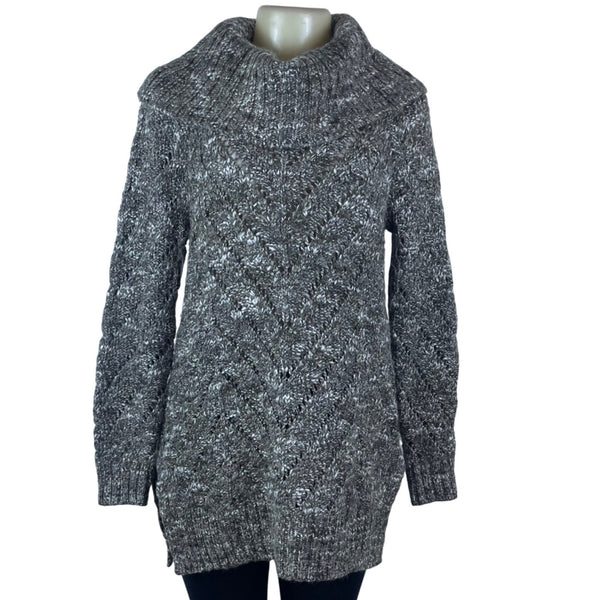 Ruff Hewn Cable Knit Gray Chunky Sweater Women Cowl Neck Tunic Size PM