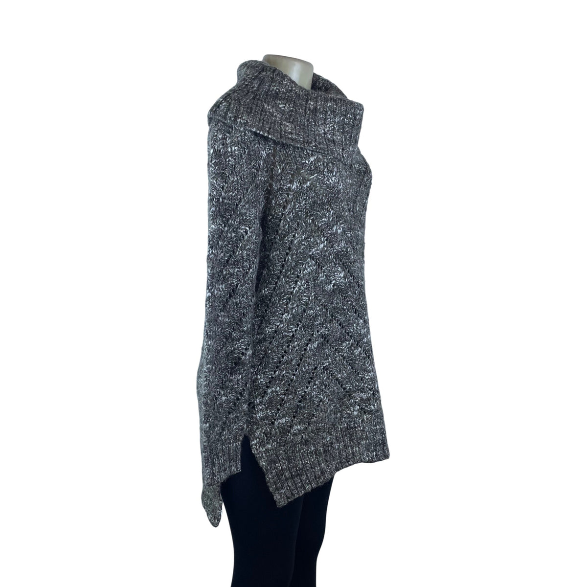 Ruff Hewn Cable Knit Gray Chunky Sweater Women Cowl Neck Tunic Size PM