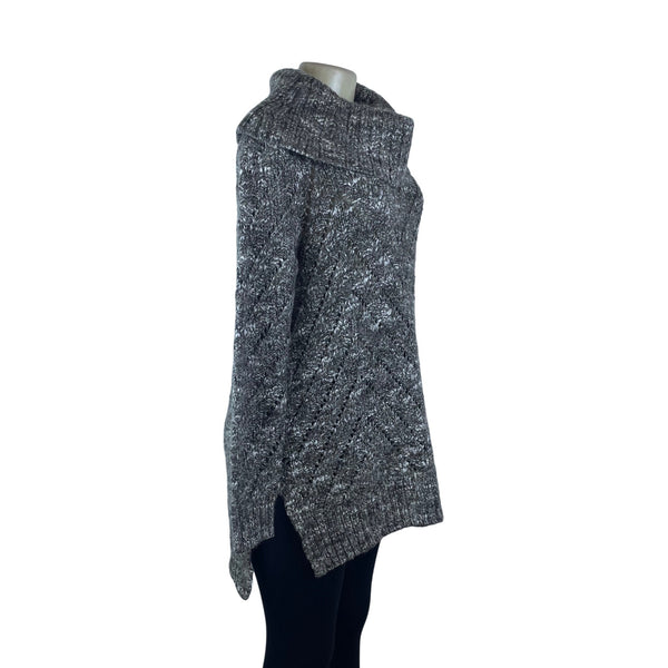 Ruff Hewn Cable Knit Gray Chunky Sweater Women Cowl Neck Tunic Size PM