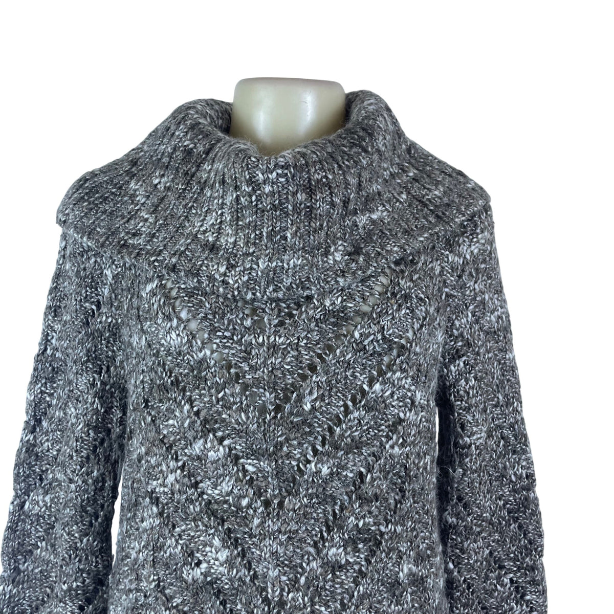 Ruff Hewn Cable Knit Gray Chunky Sweater Women Cowl Neck Tunic Size PM