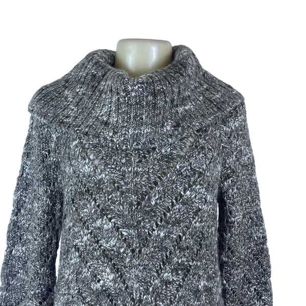 Ruff Hewn Cable Knit Gray Chunky Sweater Women Cowl Neck Tunic Size PM