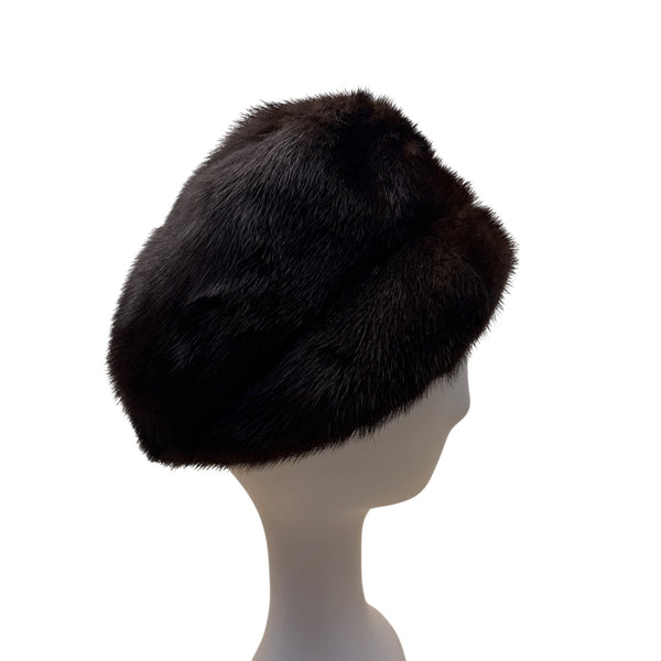 Vintage Amrose New York Brown Mink Fur Hat Satin Lining 22" Circ Winter Fashion