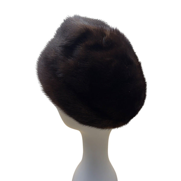 Vintage Amrose New York Brown Mink Fur Hat Satin Lining 22" Circ Winter Fashion