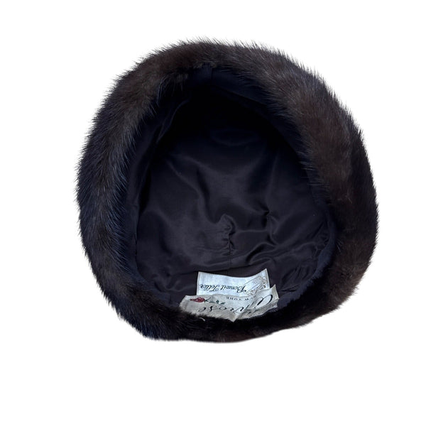 Vintage Amrose New York Brown Mink Fur Hat Satin Lining 22" Circ Winter Fashion