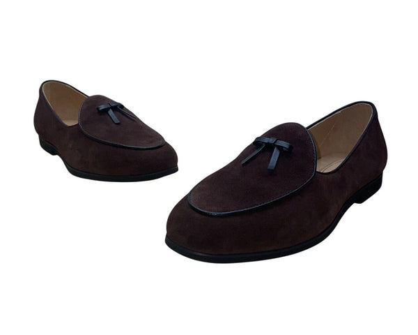 Journey West Womens Coffee Suede Bow Detail Loafers Size 7M - New
