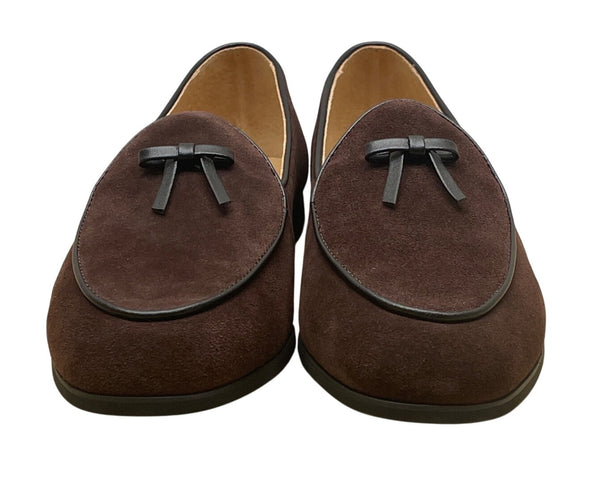 Journey West Womens Coffee Suede Bow Detail Loafers Size 7M - New