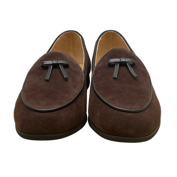 Journey West Womens Coffee Suede Bow Detail Loafers Size 7M - New