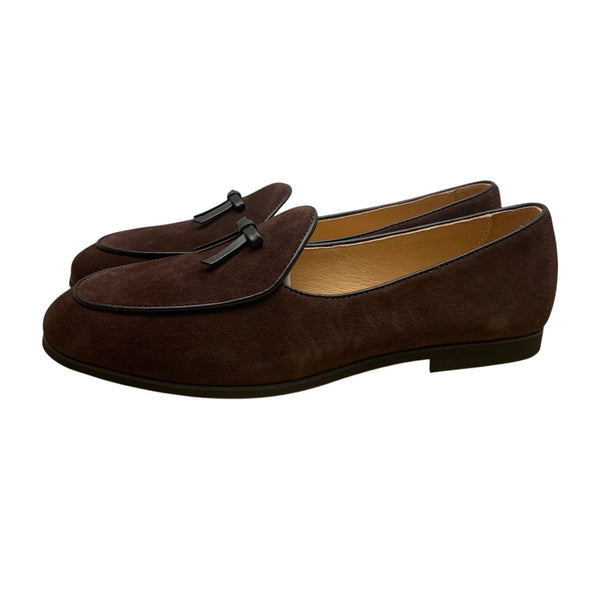 Journey West Womens Coffee Suede Bow Detail Loafers Size 7M - New