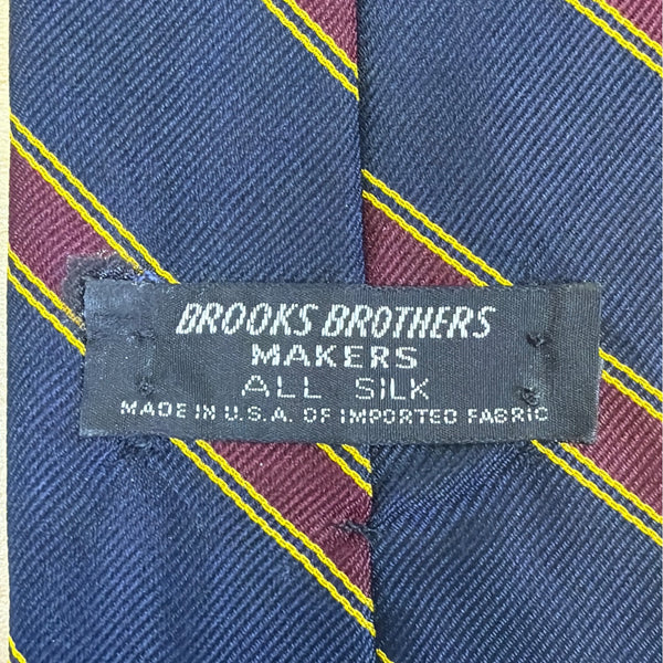 Vintage Brooks BrothersNavy Silk Stripe Tie Yellow & Burgundy Classic USA-Made