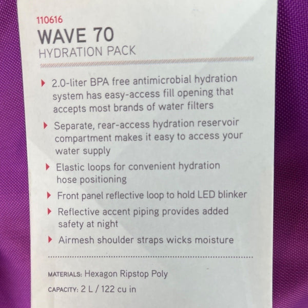 High Sierra Women's Purple Wave 70 Hydration Pack Size 2L/ 122cu In - New