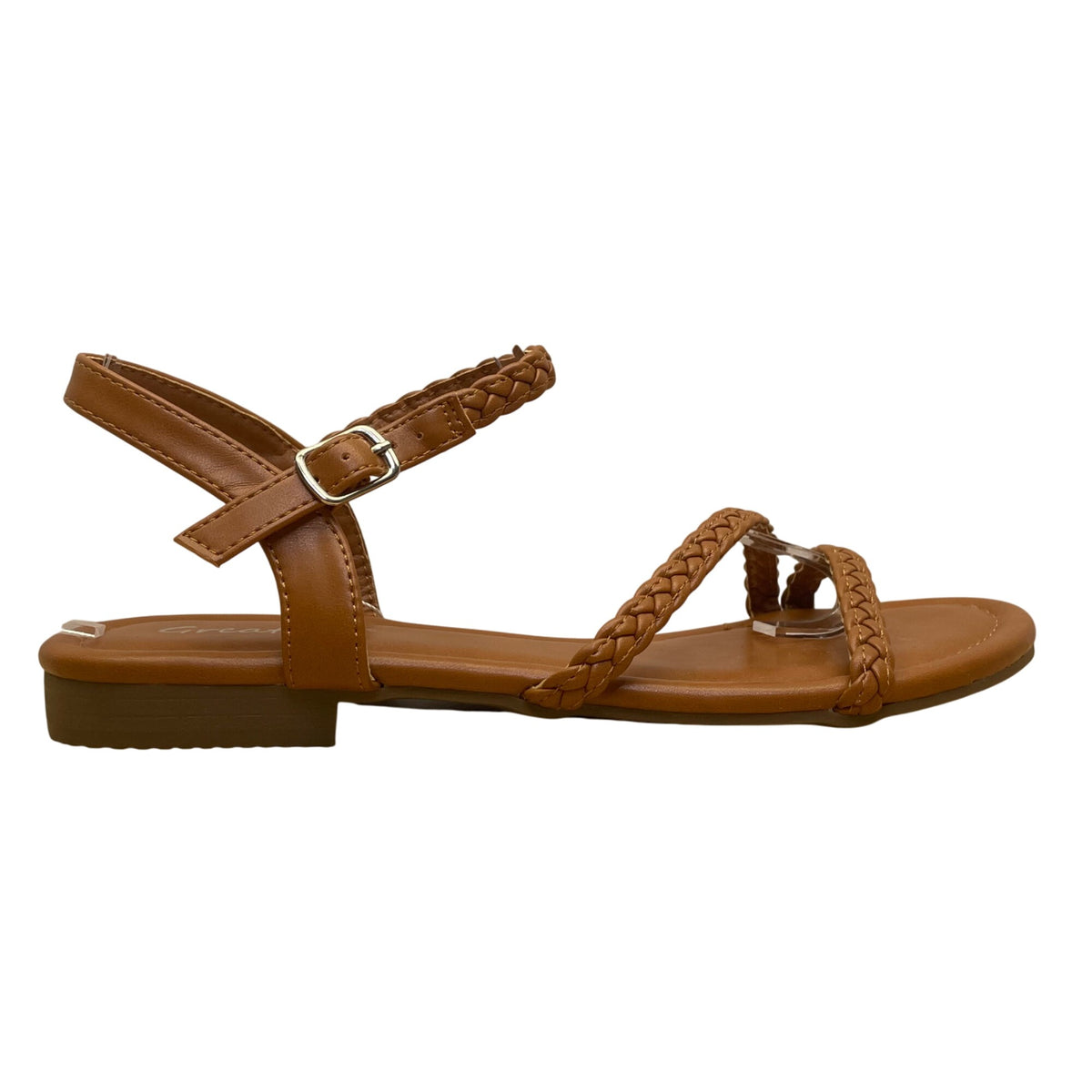 Greatonu Women’s Brown Braided Strap Open Toe Low Heel Sandals Size 7.5 - New