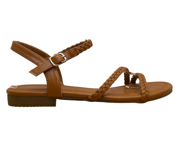 Greatonu Women’s Brown Braided Strap Open Toe Low Heel Sandals Size 7.5 - New
