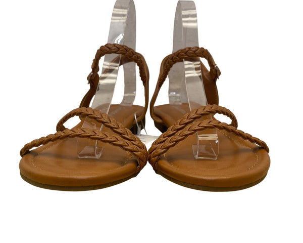 Greatonu Women’s Brown Braided Strap Open Toe Low Heel Sandals Size 7.5 - New