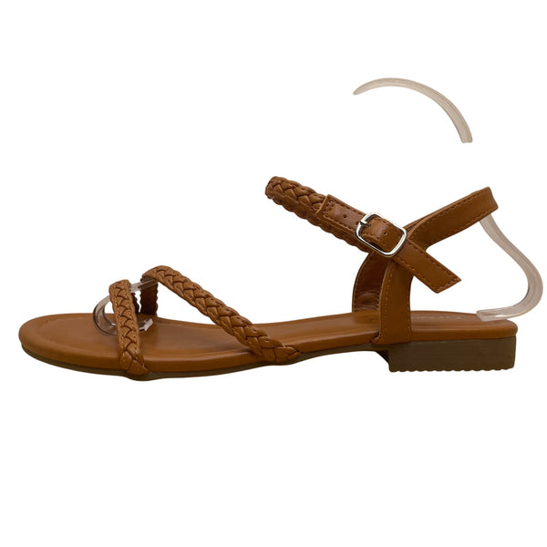 Greatonu Women’s Brown Braided Strap Open Toe Low Heel Sandals Size 7.5 - New