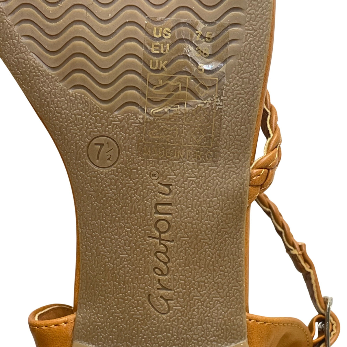 Greatonu Women’s Brown Braided Strap Open Toe Low Heel Sandals Size 7.5 - New